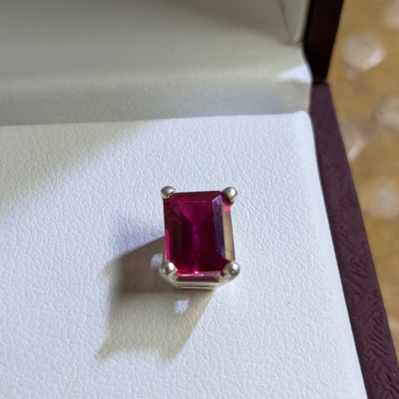 Lab Created Emerald cut Ruby studs in sterling silver - Picture 5 of 5